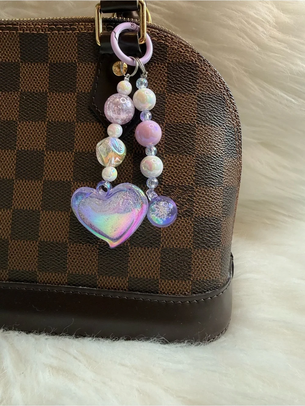 Purple Iridescent Heart  Bag Charm Keychain Keyring